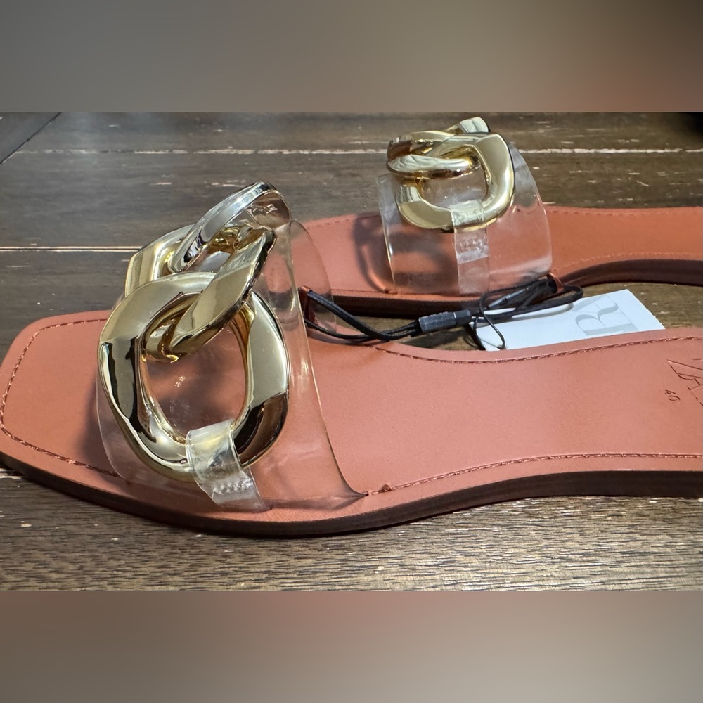 Zara Gold Chain Link Flat Sandals size 9 - Picture 7 of 10